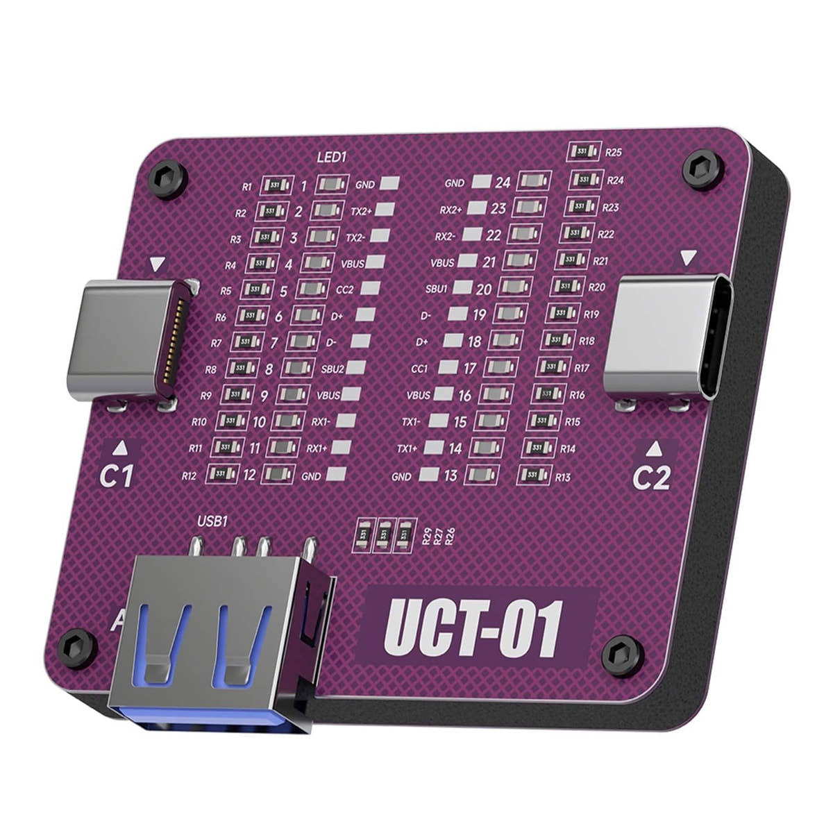 AHHOMATATA UCT-01 USB-C and USB-A cable continuity tester, purple