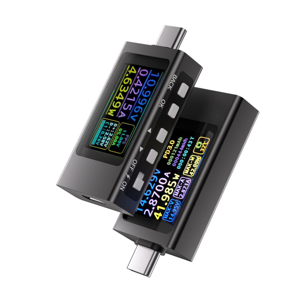Two illustrated angles of the Diymore USB-C power meter; this listing includes one meter