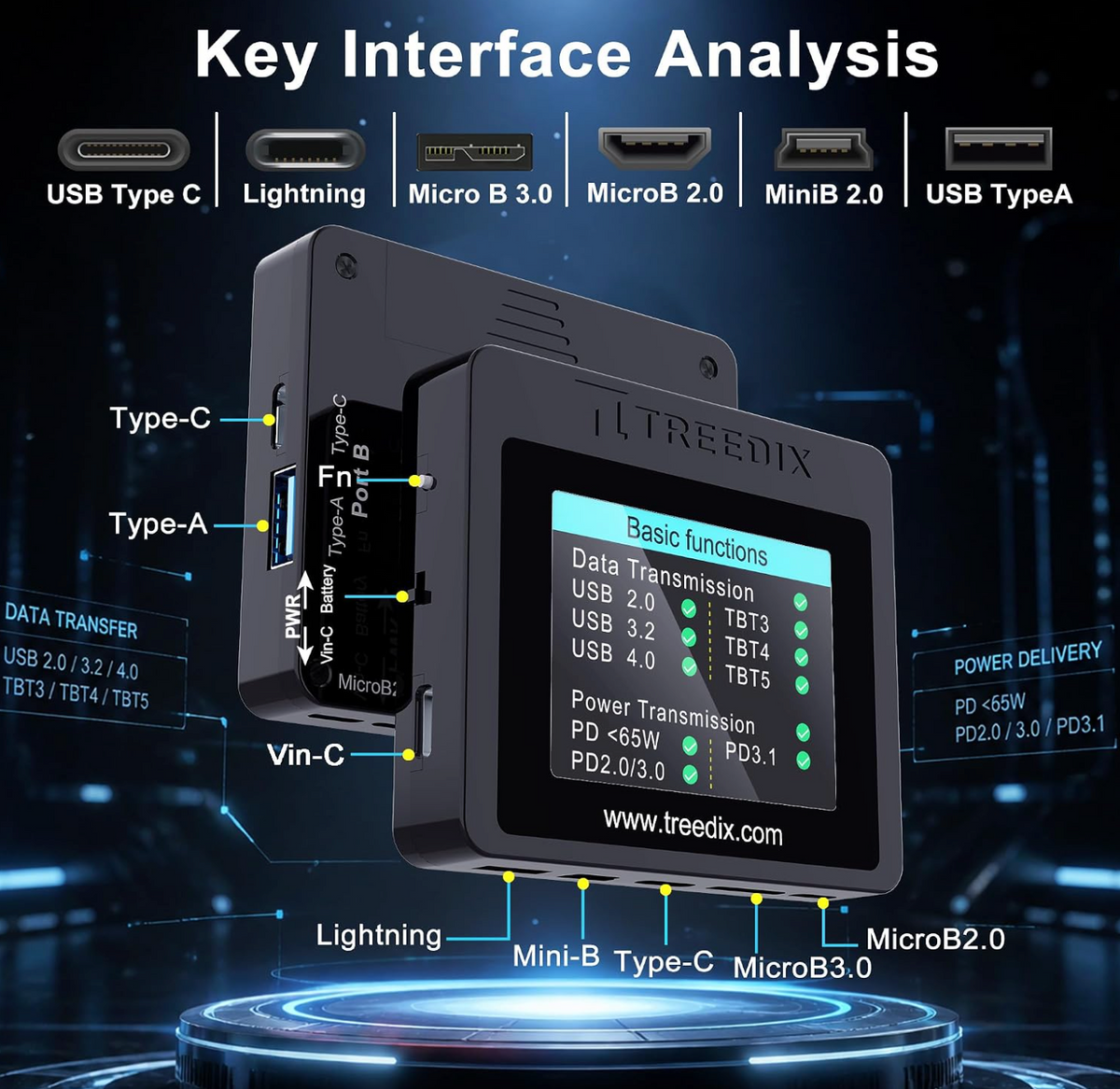 Treedix USB Cable Tester with 2.4-inch Screen and eMarker Reader