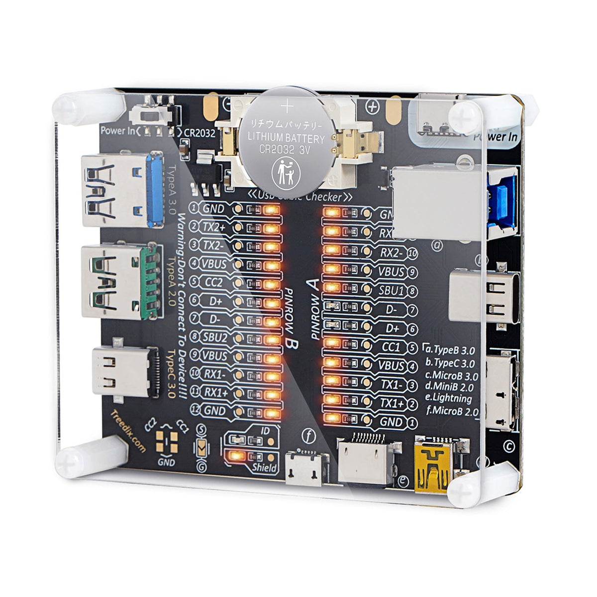 Treedix USB cable continuity tester with acrylic case and LED pin indicators